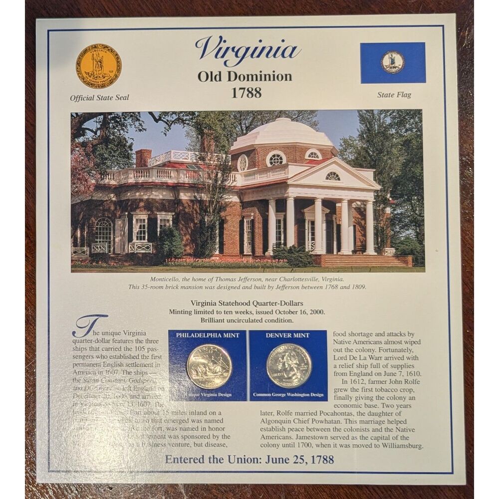 Virginia Statehood Display • Coins & Stamps • Old Dominion • UMM Finds